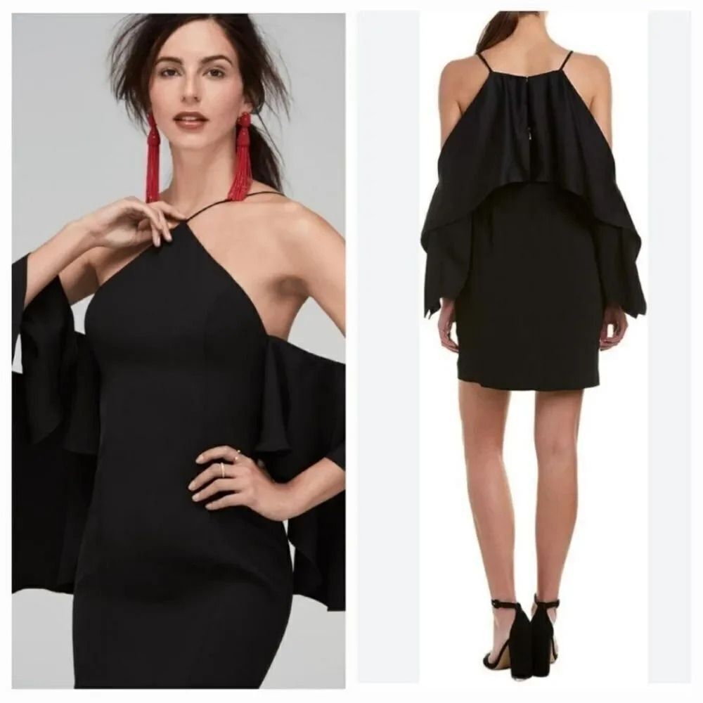 NEW Alexia Admor Statement Flutter-sleeve Grecian Neckline Dress in Black Size 4